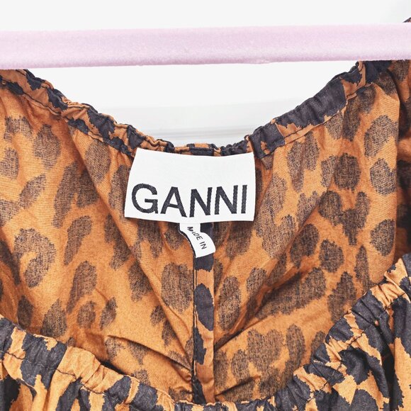 Ganni Cheetah Printed U-neck Ruched Mini Dress EU 40 - Picture 6 of 14